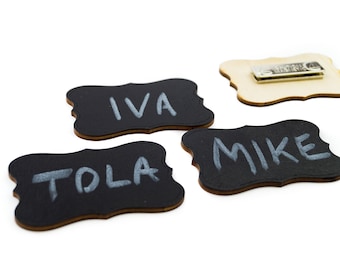 Set of 10 Chalkboard Magnetic Name Tags. Reusable Name Badges.