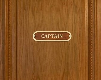 Captain Wooden Sign, Nautical Door Sign with Gold Text, Custom Wood Nameplate, Mahogany or Walnut Marine Office Decor, Boat Skipper
