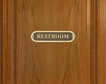 Restroom Wooden Sign, Toilet Door Sign with Gold Text, Custom Marine Office Decor, Boat Captain Nameplate, Mahogany or Walnut