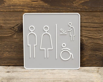 Modern 3D Printed Unisex, Disabled, Baby Change Restroom Sign - Sleek Bathroom Door Decor - Handycap Restroom Indicator, Durable and Stylish