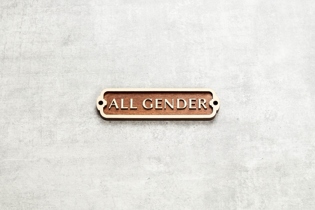 Wooden All Gender Restroom Door Sign. Vintage British Railway Style