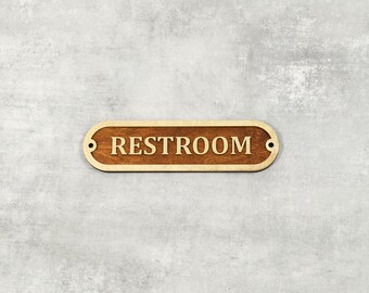 Wooden Restroom Sign, Gold Text, Mahogany Walnut Marine Decor
