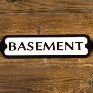 Basement Door or Wall Sign Indoor use. Retro style wood sign. Home or office decor. White