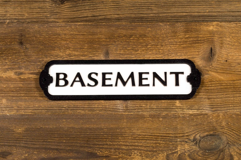 Basement Door or Wall Sign Indoor use. Retro style wood sign. Home or office decor. White