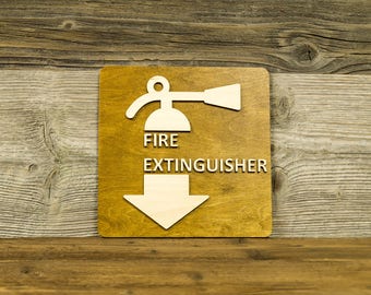 Handmade Wooden Fire Extinguisher Sign, 3M Adhesive