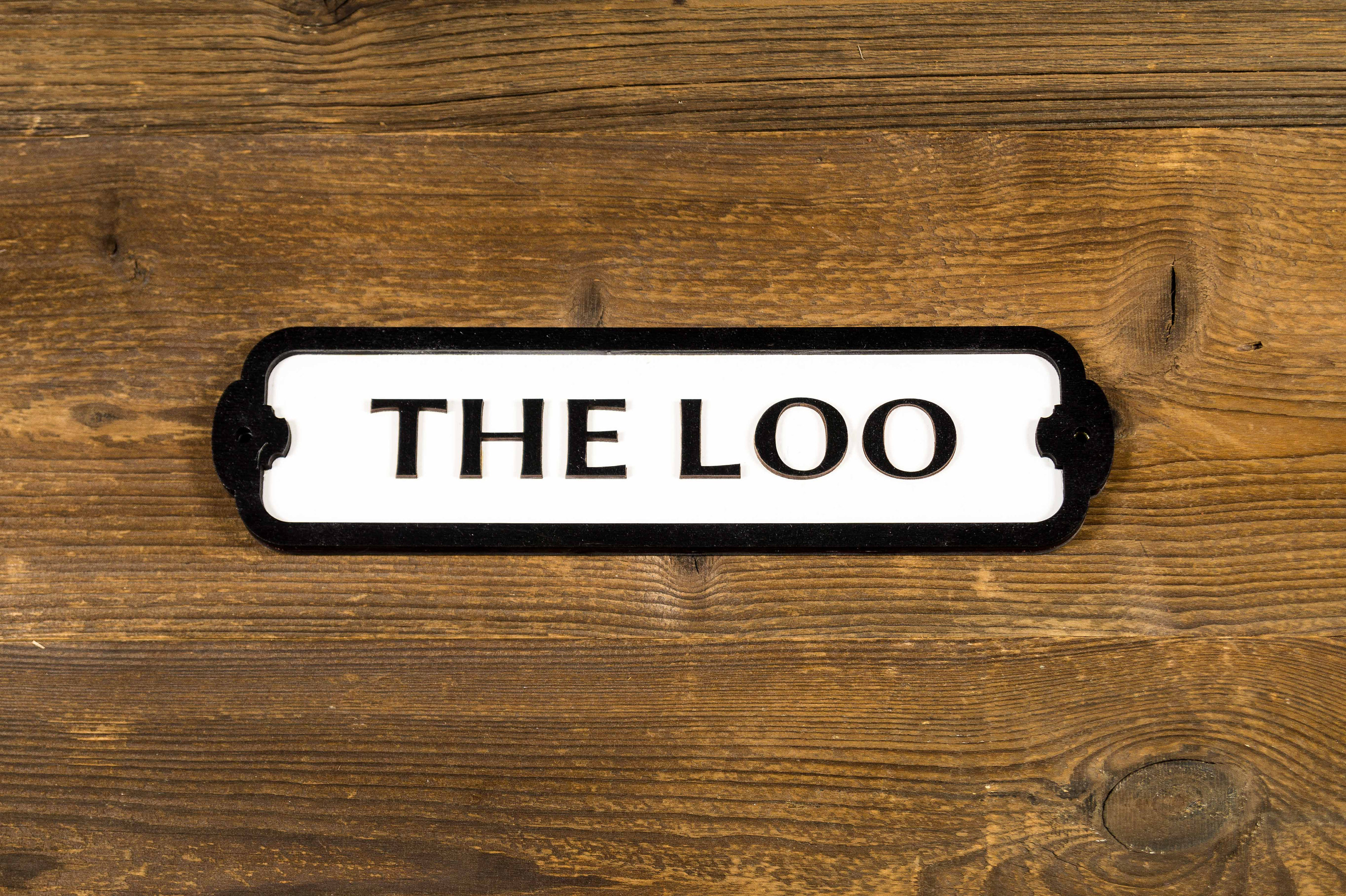 The Loo Door Sign. Wooden retro style plate. British Railway style.