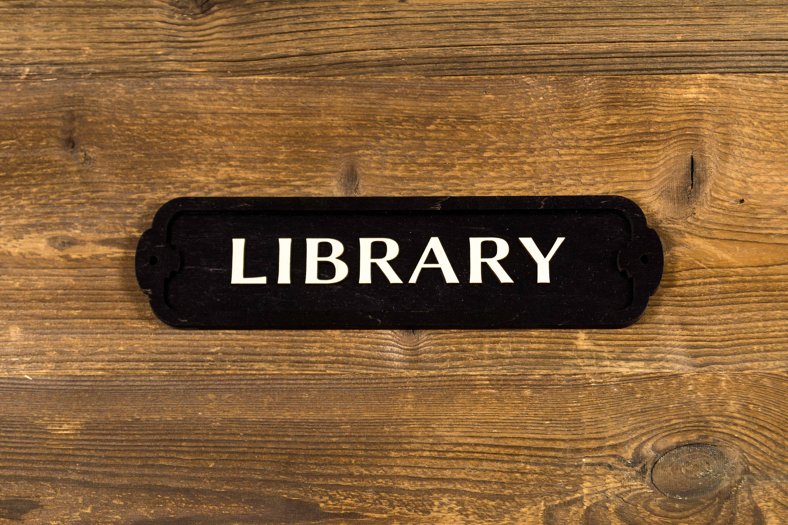 Wood Library Door Sign. Closet Sign. Vintage Style Wall