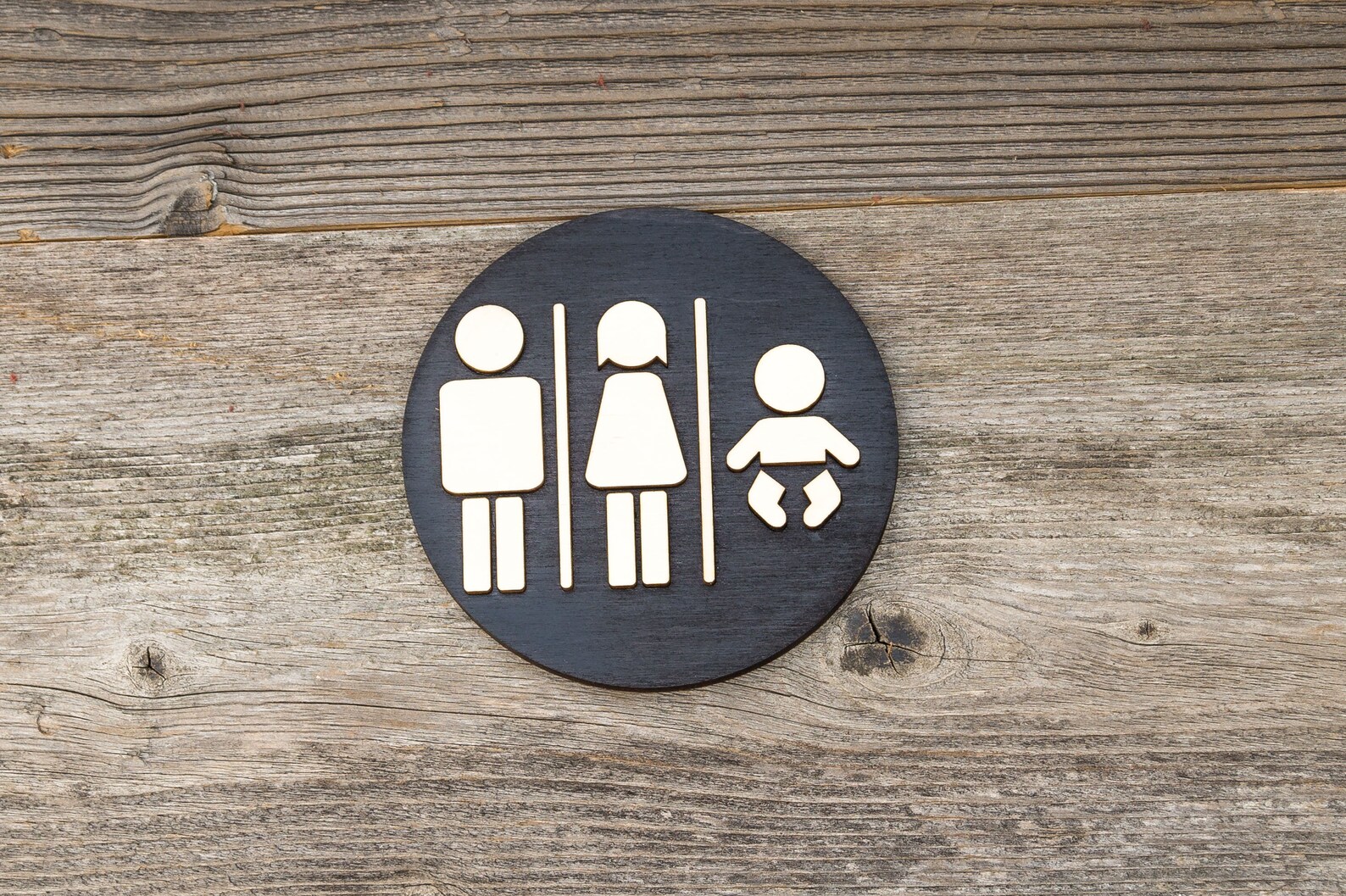 Round Toilet Door Sign. Wooden Rustic Restroom Signs Set. - Etsy