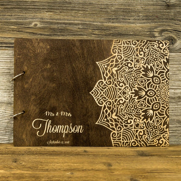 Rustic Mandala Wedding Guest Book. Custom Wedding Album. Mandala, Indian Style.