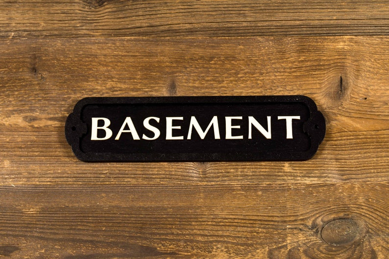 Basement Door or Wall Sign Indoor use. Retro style wood sign. Home or office decor. Black