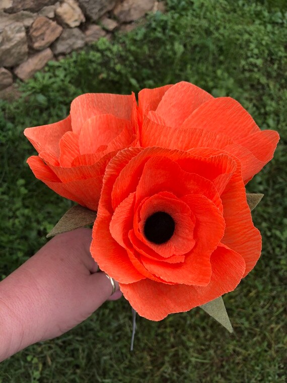 orange poppy flower crepe paper poppies poppies paper flowers bouquet large poppy wedding baby shower arrangement eco friendly flower with crepe paper