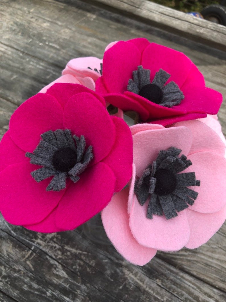 Anemone 3 Felt Anemones Felt Flowers Floral Faux Flower Etsy