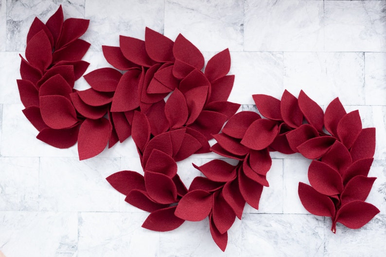 Red Felt Leaf Garland Red Christmas Garland Red Holiday image 1