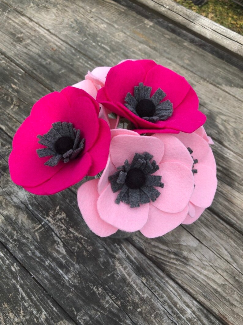 Anemone 3 Felt Anemones Felt Flowers Floral Faux Flower Etsy