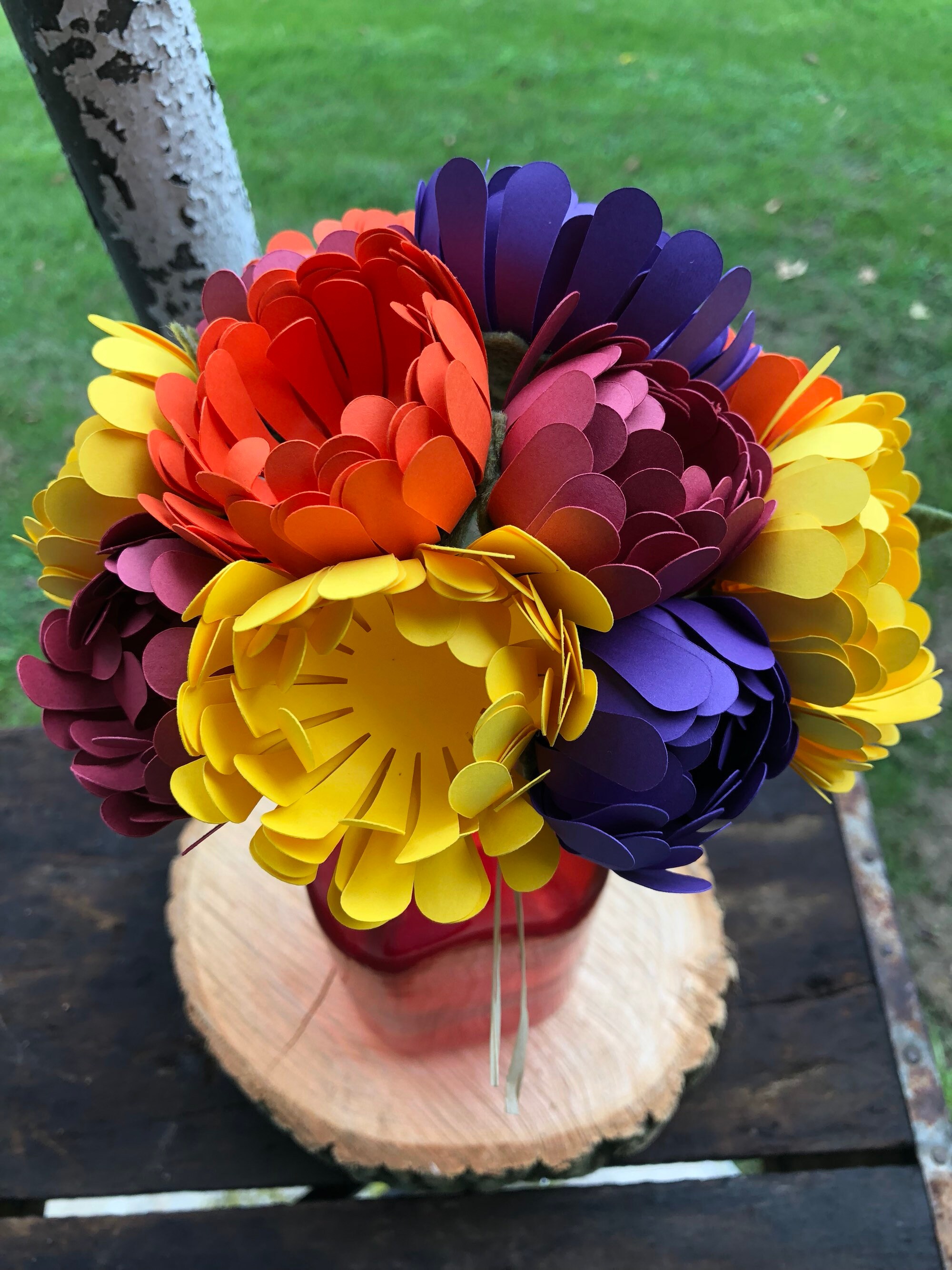 Fall Paper Flowers Paper Mums 1 Dozen Purple Yellow Red Etsy