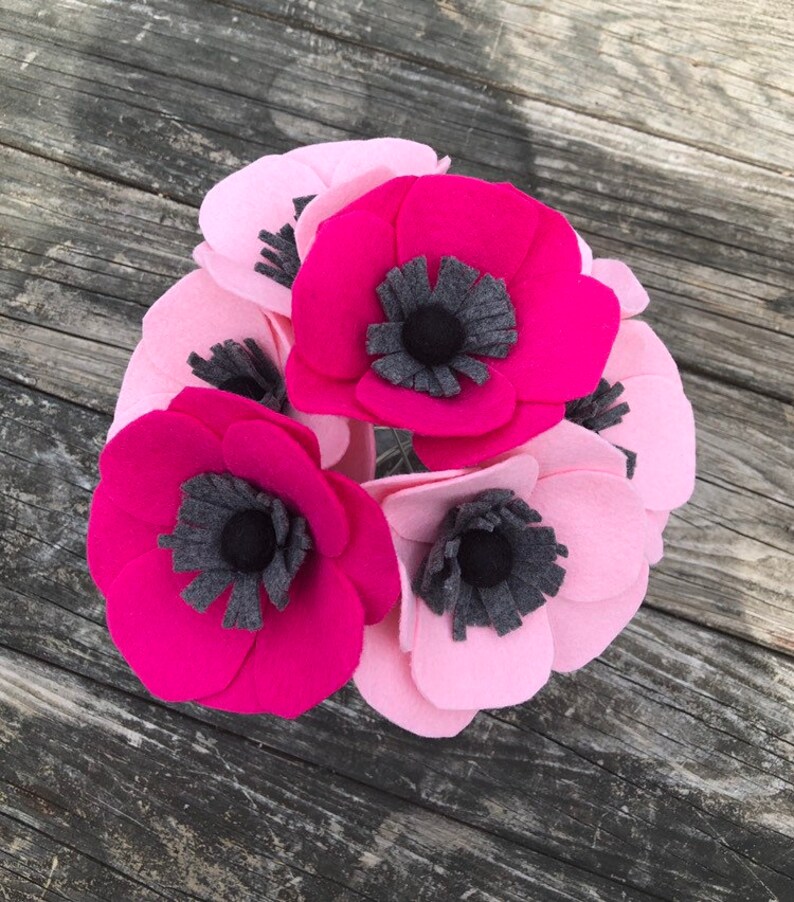 Anemone 3 Felt Anemones Felt Flowers Floral Faux Flower Etsy