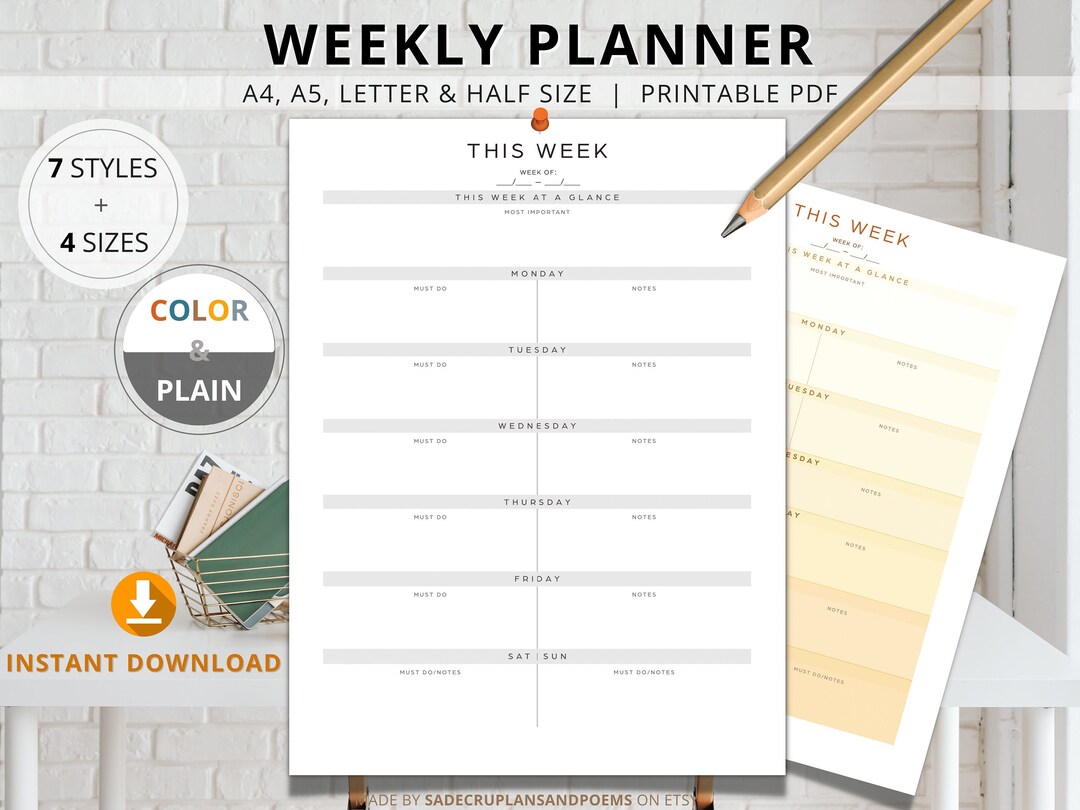 Weekly Overview Planner Printable | Digital Goodnotes High Quality PDF ...