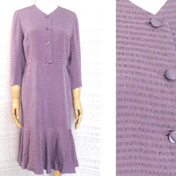 70's Vintage Dress Lavender Violet Mermaid Midi Dress 3/4 Sleeve Purple Vintage Dress Stunning 90s Clothing Size XS / S "Leigh"