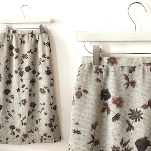 Rustic Floral Skirt Beige High Waisted Skirt Midi A-line Skirt Size S / M &quot;Ebby&quot;