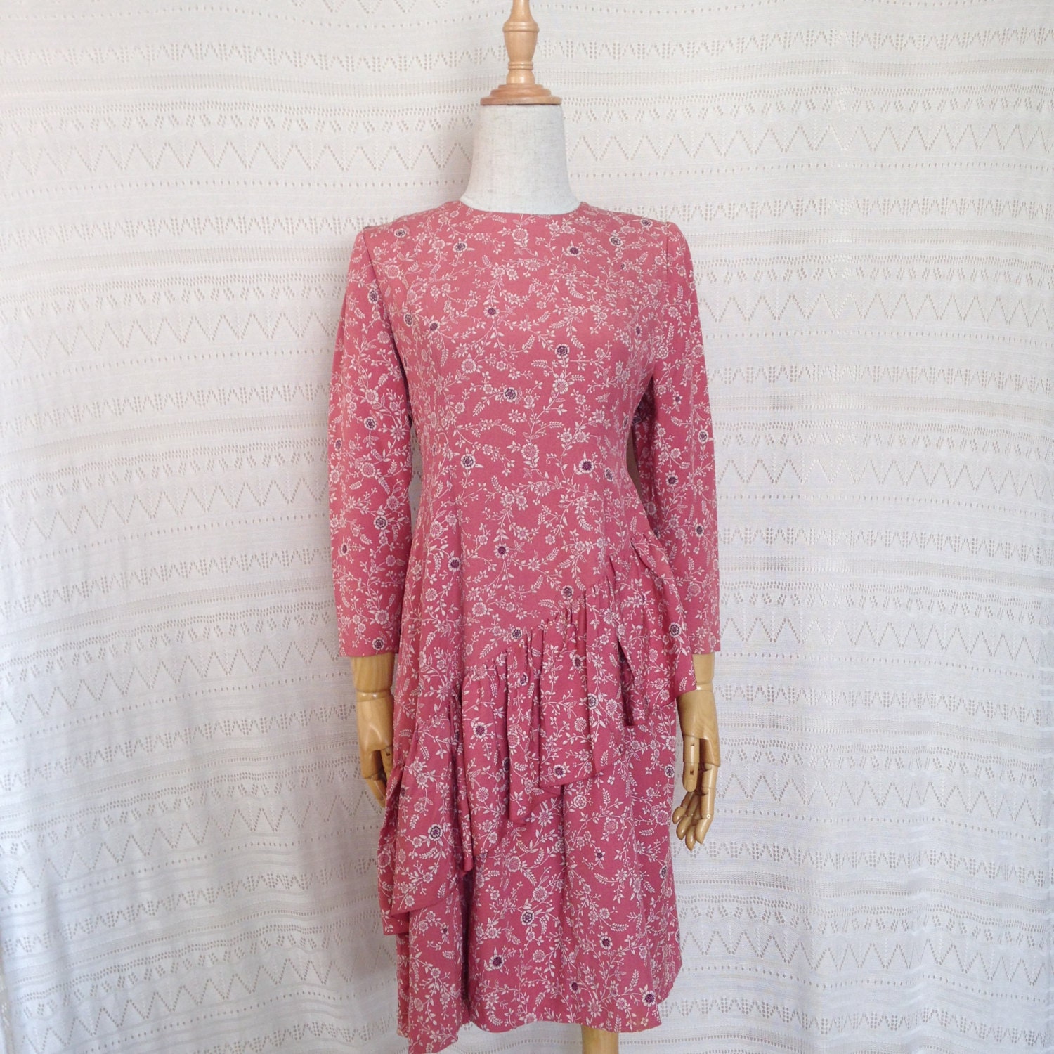 1980s Dress S / M Rosie White Floral Pink Vintage | Etsy