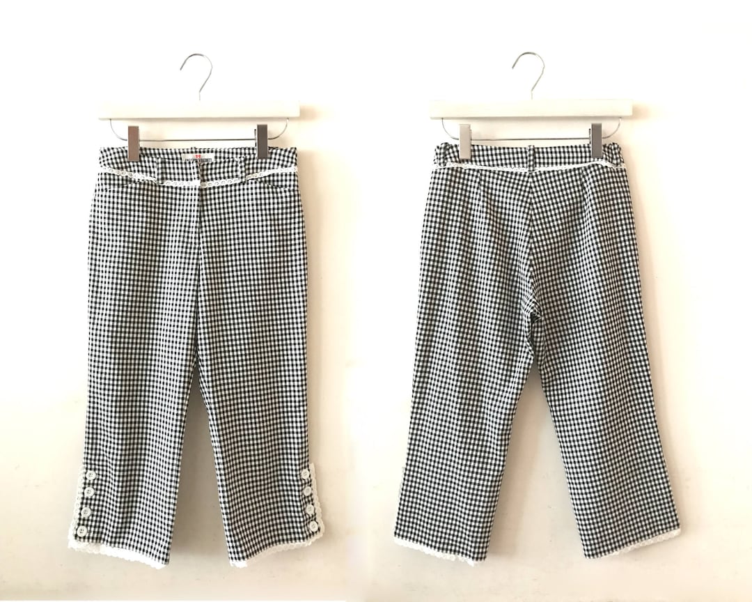 70s Plaid Capris Trousers XS / S suzie Black and Etsy
