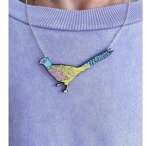 Pheasant bird necklace, Wooden necklace, Bird necklace, animal necklace, contemporary jewellery, Small gift.