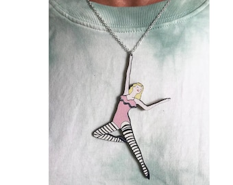 Dancer necklace, Wooden necklace, Circus girl, contemporary jewellery, dancing girl, Fun necklace, Small gift.