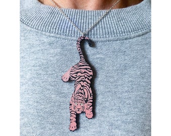 Tiger necklace,Big cat, animal necklace, Safari animal, Wooden necklace, contemporary jewellery, Small gift, unique necklace