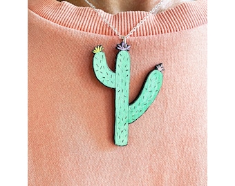 Cactus  necklace, Plant necklace, Wooden necklace, contemporary jewellery, Small gift, unique necklace