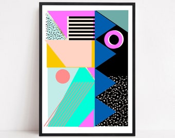 Geometric print, Graphic shapes, art print, Geometric shapes, Pink, Gold foil detail, wall art, Wall Decor