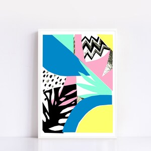 Geometric leaf art print, colourful wall art image 1