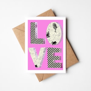 Valentijnskaart, Love, You and Me, Love you, roze, wenskaart, bladgouddetail