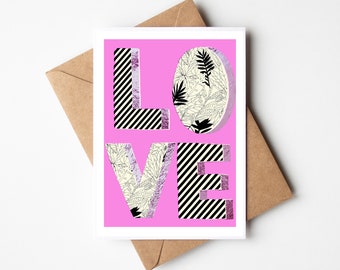 Valentines card, Love, You and Me, Love you, pink, greeting card, gold leaf detail