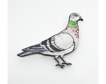 Pigeon brooch, Wooden brooch,Pigeon gift, unique jewellery, Pigeon lover, small gift.