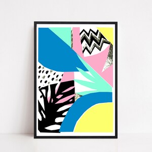 Geometric leaf art print, colourful wall art image 2