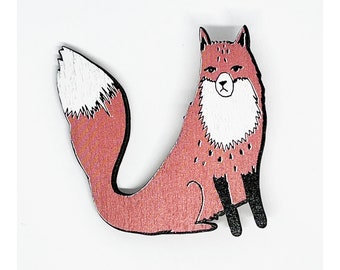 Broche renard, broche en bois, broche animalière, amoureux du renard, broche animalière, bijoux renard, bijoux animaux, petit cadeau.