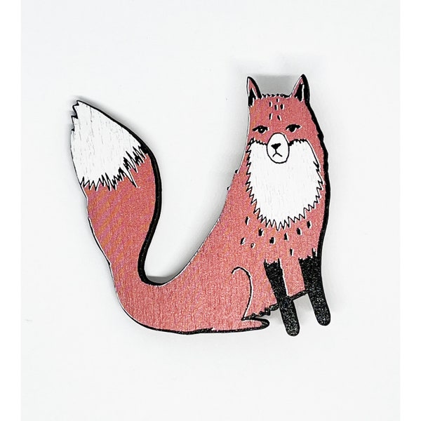 Fox brooch, Wooden brooch, wildlife brooch, Fox lover, animal brooch, Fox jewellery, animal jewellery,Small gift.