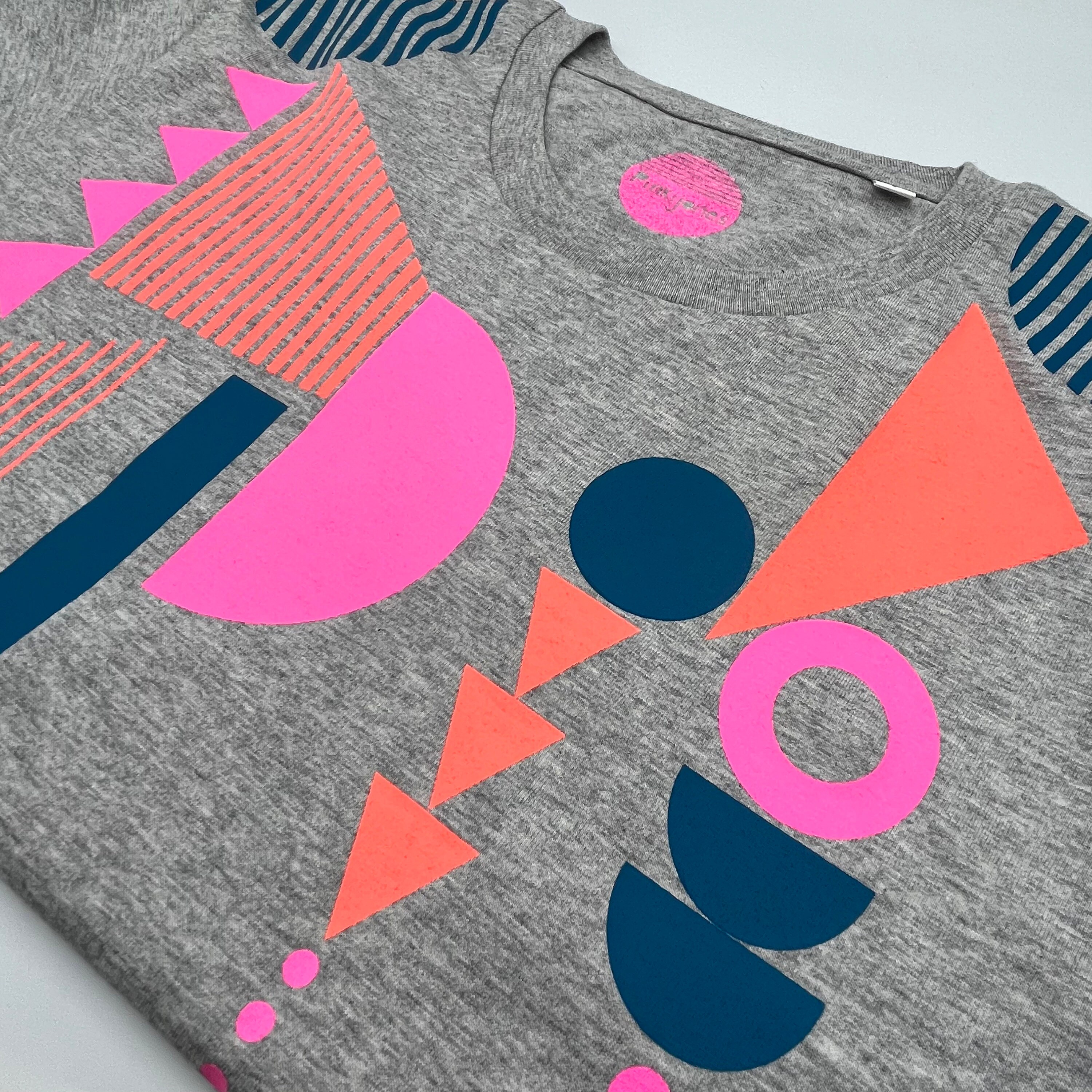 Geometric Screenprinted T shirt Dress Organic Cotton Geo Pattern Neon Pink Coral Teal Grey Marl Handprinted Women s Pattern Dress Etsy Canada
