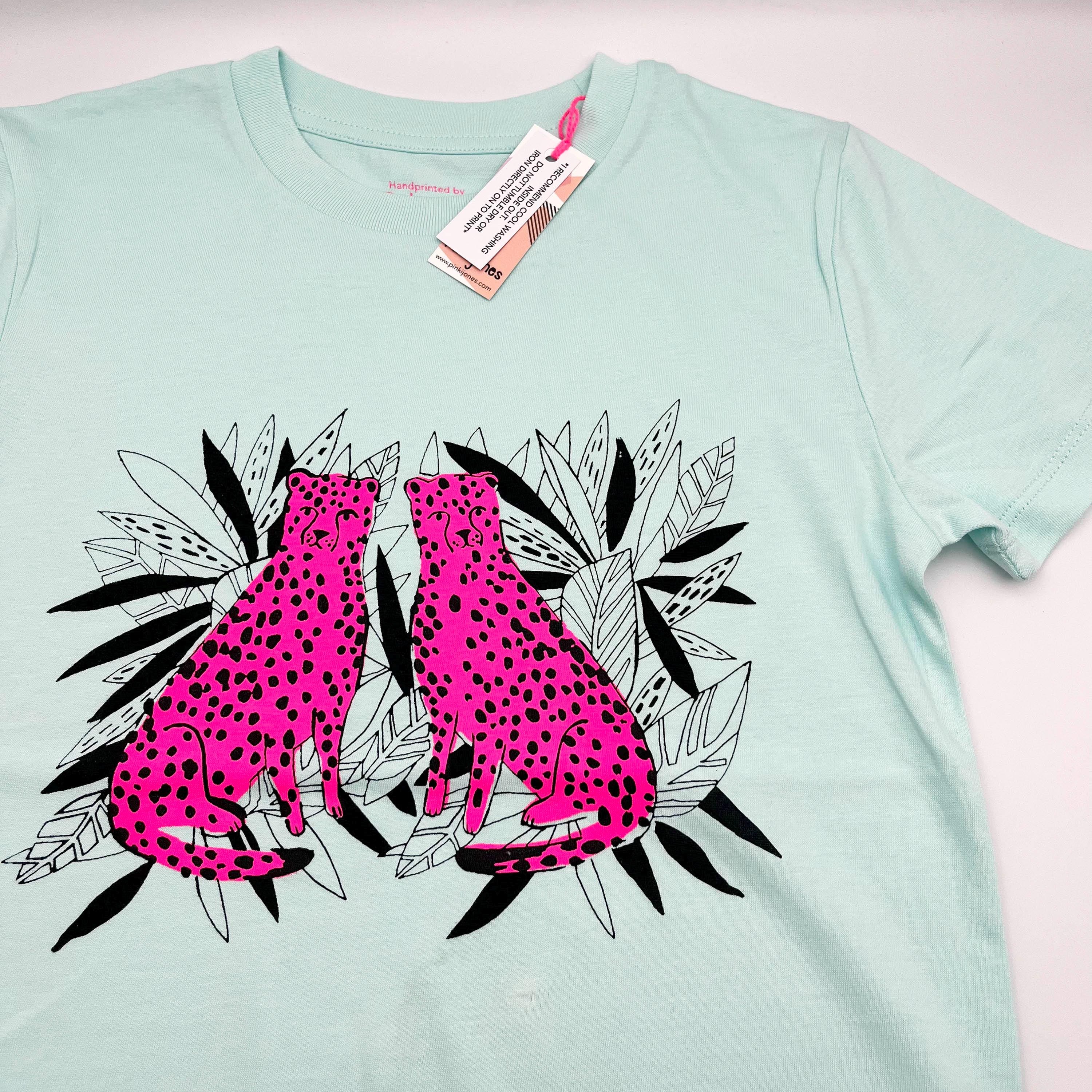 Leopard Print Kids T-shirt Aqua, Neon Pink , Illustrative T