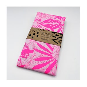 Neon Pink Tiger Teatowel: Handprinted Jungle Kitchen Decor