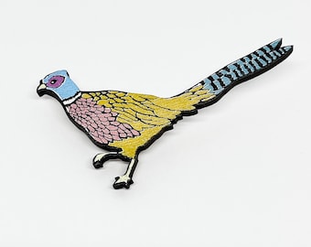 Broche faisan, broche en bois, broche oiseau, broche animal, bijoux contemporains, bijoux oiseau, petit cadeau.