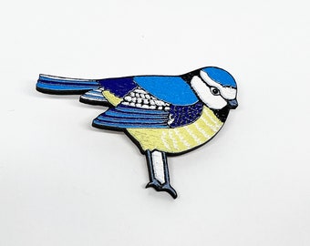 Broche oiseau, Broche en bois, broche mésange bleue, broche animal, bijoux contemporains, bijoux oiseaux, Petit cadeau.