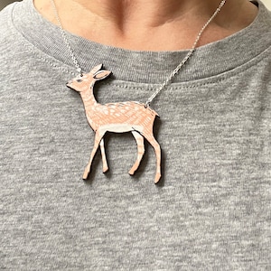 Deer fawn necklace, Wooden necklace, animal necklace, contemporary jewellery, animal jewellery, Small gift.