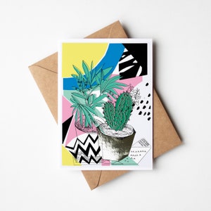 Carte de voeux de cactus, maison heureuse, maison de bienvenue, célébration, détail de feuille d'or