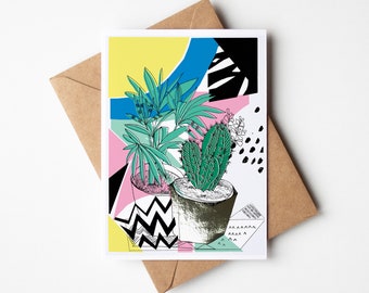 Cactus greeting card, happy home, welcome home, celebration, gold leaf detail