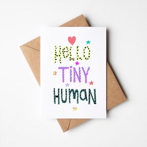 Tarjeta de bebé recién nacido, Hola pequeño humano, Recién llegado, Niña, Niño, Estrellas, Corazón, Hoja de oro