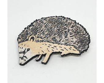 Hedgehog brooch, Wooden brooch,Hedgehog gift, wildlife jewellery, Hedgehog lover, small gift.