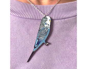 budgie necklace, Wooden necklace, bird necklace, animal necklace, contemporary jewellery, animal jewellery, Small gift.