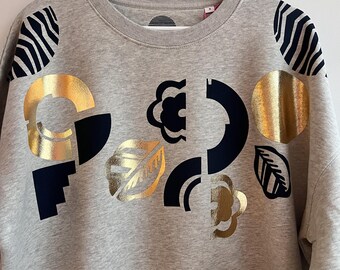 Handprinted Geometric Sweatshirt, Gold Foil Detail, Organic Cotton