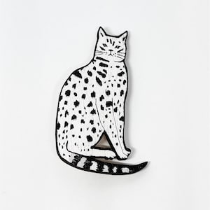 Wooden Cat Brooch: Spotty Cat Jewelry, Animal Lover Gift